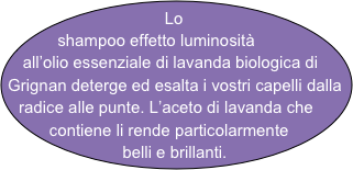 Lo shampoo effetto luminosità all’olio essenziale di lavanda biologica di Grignan deterge ed esalta i vostri capelli dalla radice alle punte. L’aceto di lavanda che contiene li rende particolarmente belli e brillanti.